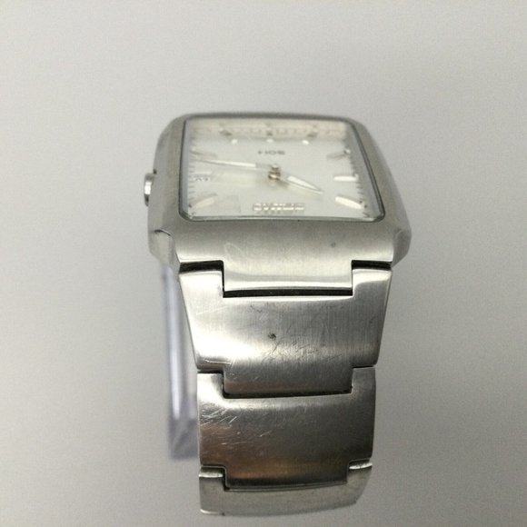 Seiko Watch Men Silver Tone Date 50M Recangle Dial 7N32-0AL0 New Battery 6.75" - Picture 5 of 11